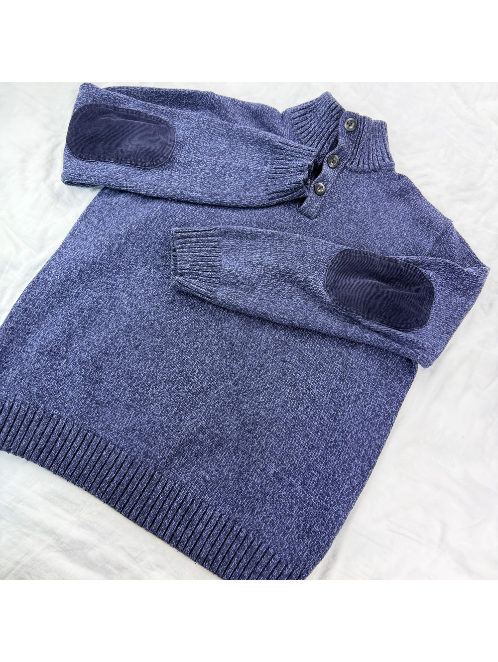 Vintage 2006 GAP Men's Large Blue Mock Neck Sweater Corduroy Elbow Patches